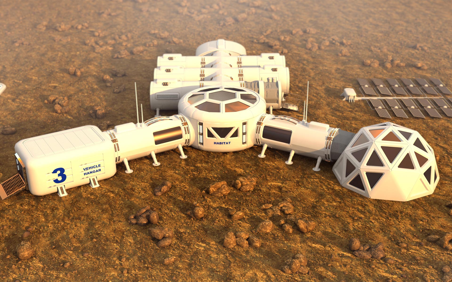 3D render of a human habitat on another planet